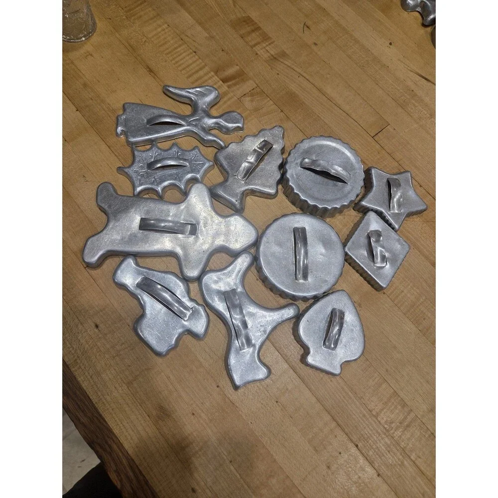 Lot of 11 Vintage Aluminum Cookie Cutters - Holiday Shapes & Arch Handles